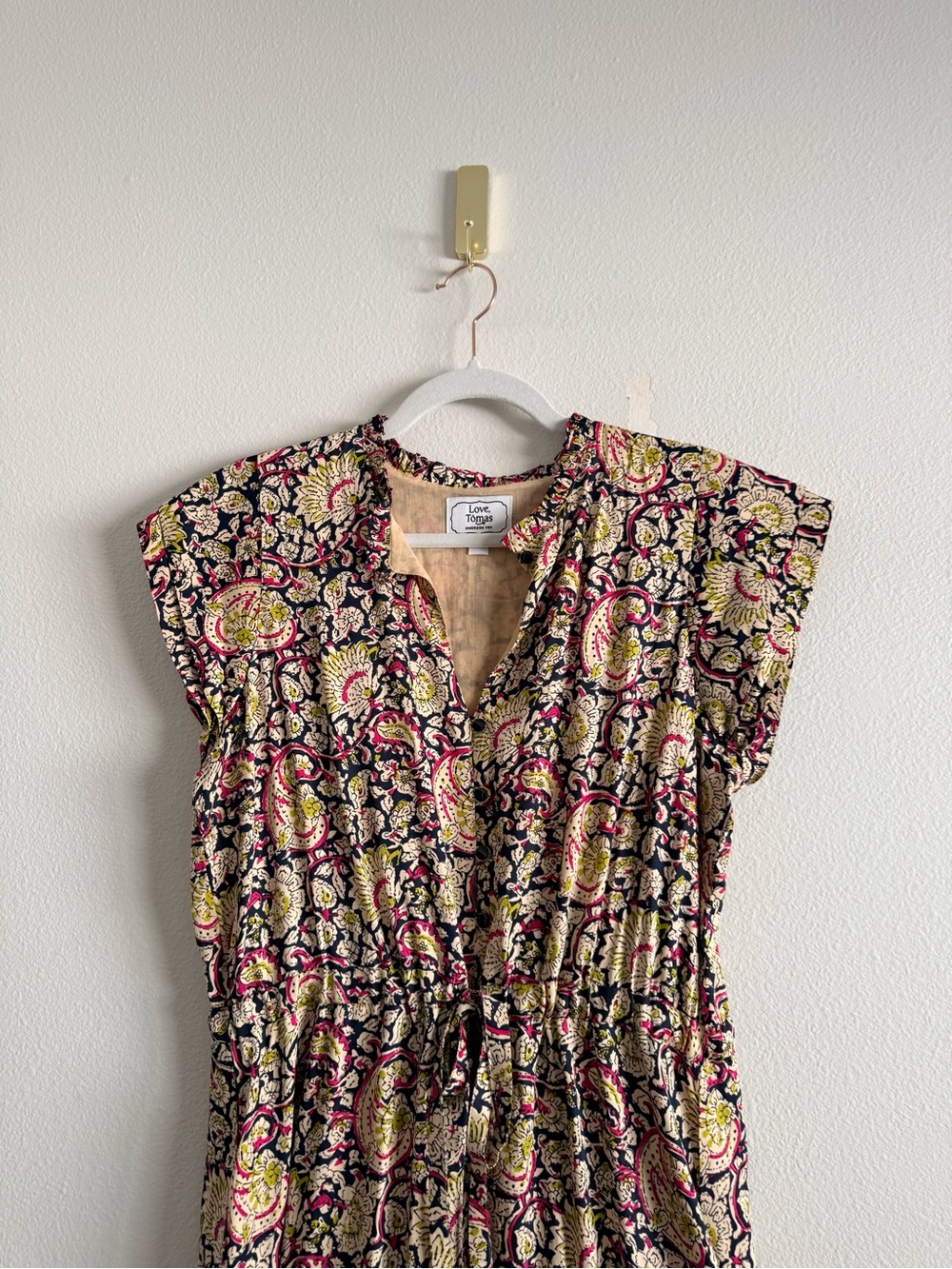 Love Tomas by Emerson Fry Frances Frill Navy Paisley print Maxi Dress sz M - Picture 7 of 14